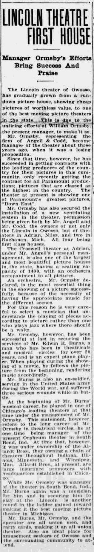 Lincoln Theater - May 12 1922 Article